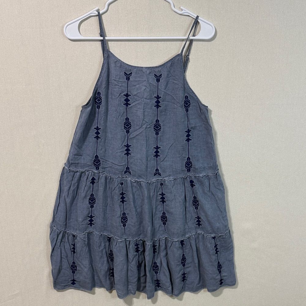 Chic Blue Asymmetrical Dress with Embroidered Accents